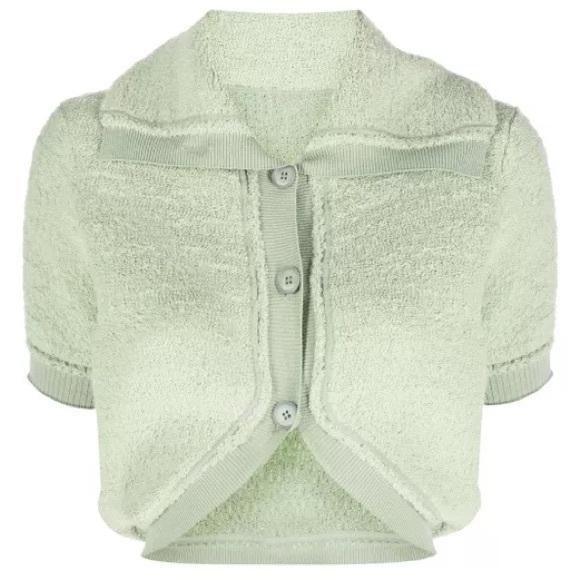 Jacquemus Green Le Papier 'Le Cardigan Campana' Cardigan Crop Polo Tee XS Blouse - Picture 1 of 7